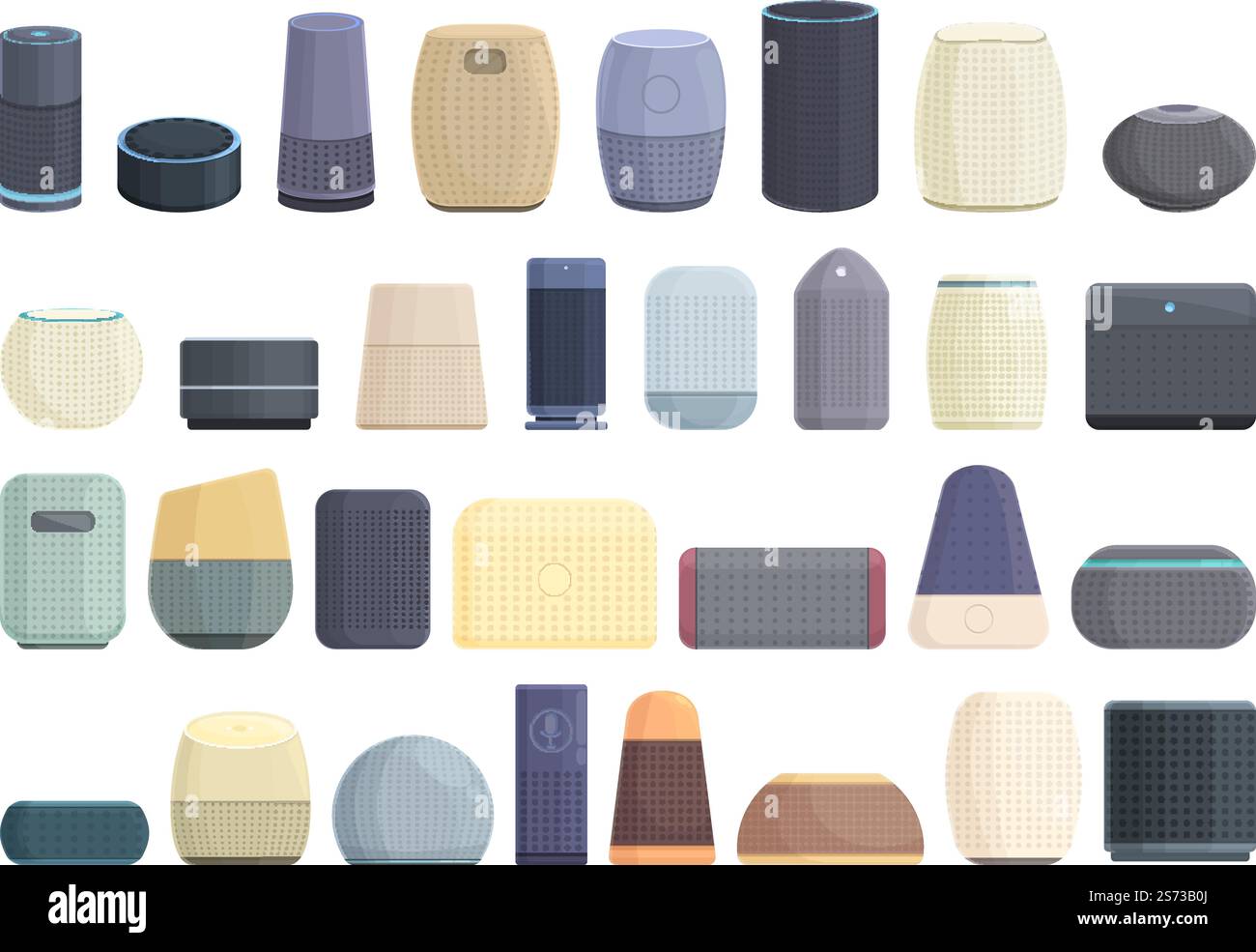 Le icone Smart Assistant impostano il vettore dei cartoni animati. Voce intelligente. Altoparlante digitale. Le icone Smart Assistant impostano il vettore dei cartoni animati. Voce intelligente Illustrazione Vettoriale