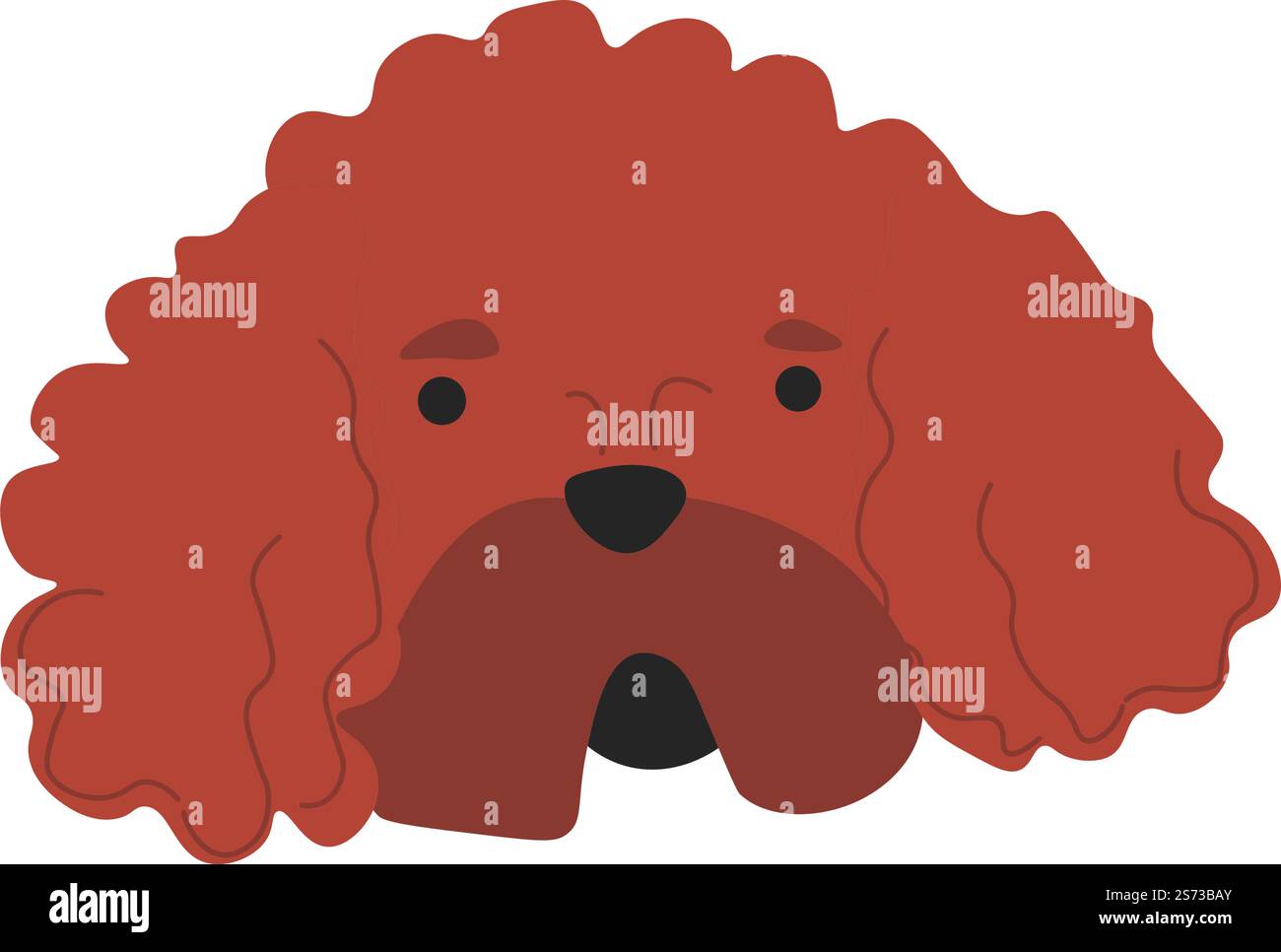 Ritratto di Poodle, animale canino isolato con pelliccia riccia e divertente espressione museruola. Petto domestico, cane adulto o piccolo cucciolo. Cucciolo o cucciolo randagio. Vettore in stile piatto. Soffice ritratto di cane, personaggi di animali canini Illustrazione Vettoriale
