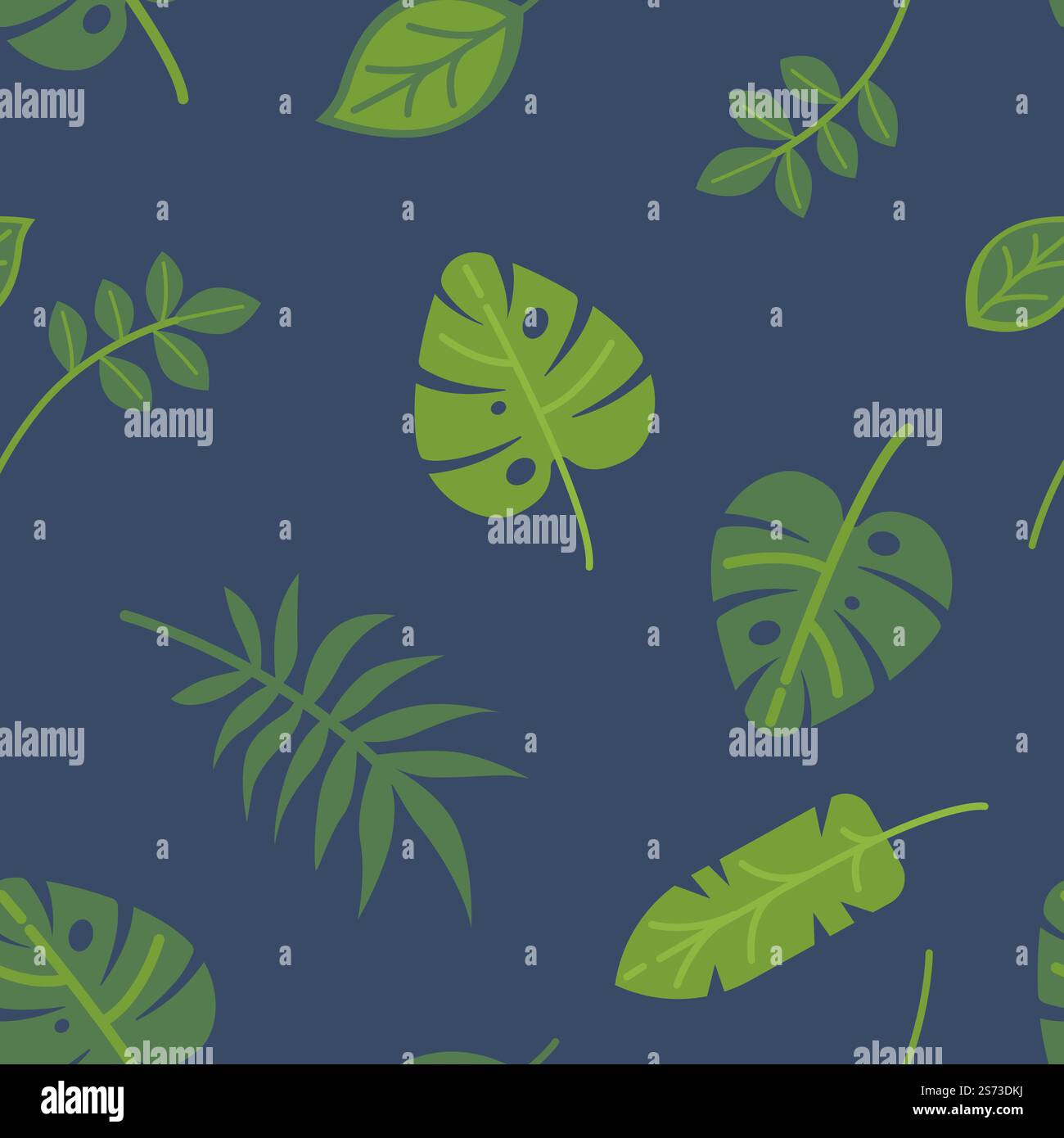 Foglie tropicali ed esotiche, carta da parati o stampa di sfondo. Monstera e foglie di banana, palme e cespugli rami e ramoscelli in giardino. Ripetizione senza cuciture, vettoriale in stile piatto. Motivo fogliame esotico, monstera e foglia di banana Illustrazione Vettoriale