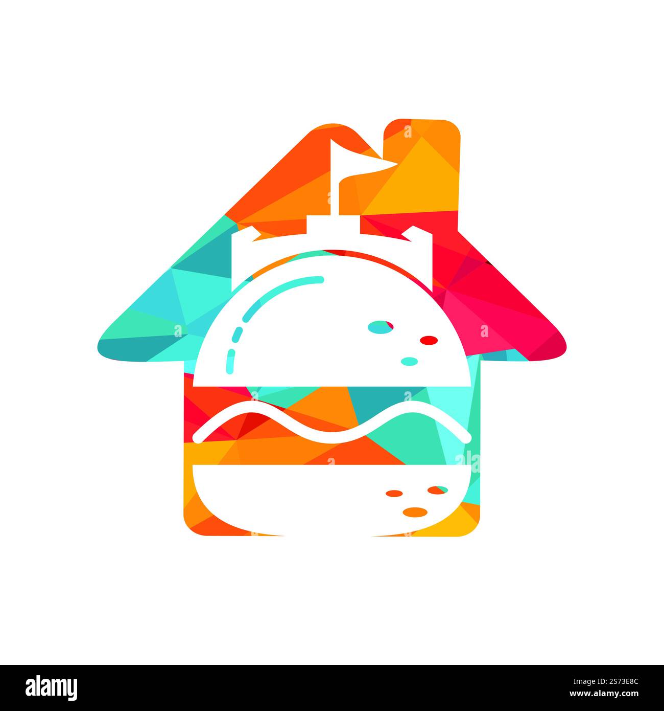 Burger castello vettore logo design. Logo Fort Burgher. Illustrazione Vettoriale