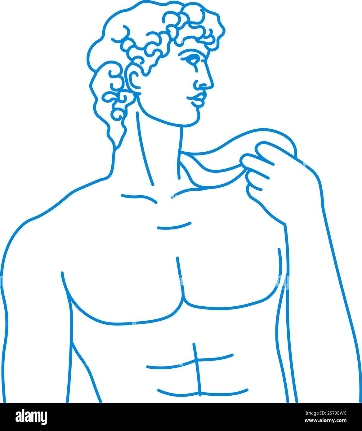 Arte scultorea antica greca o romana, isolava il tuo personaggio maschile in posa. Bellezza storica e architettonica, cultura e archeologia classica. Line art, sketch minimalista. Vettore in stile piatto. Statue antiche, uomo romano o greco che posa uno schizzo Illustrazione Vettoriale