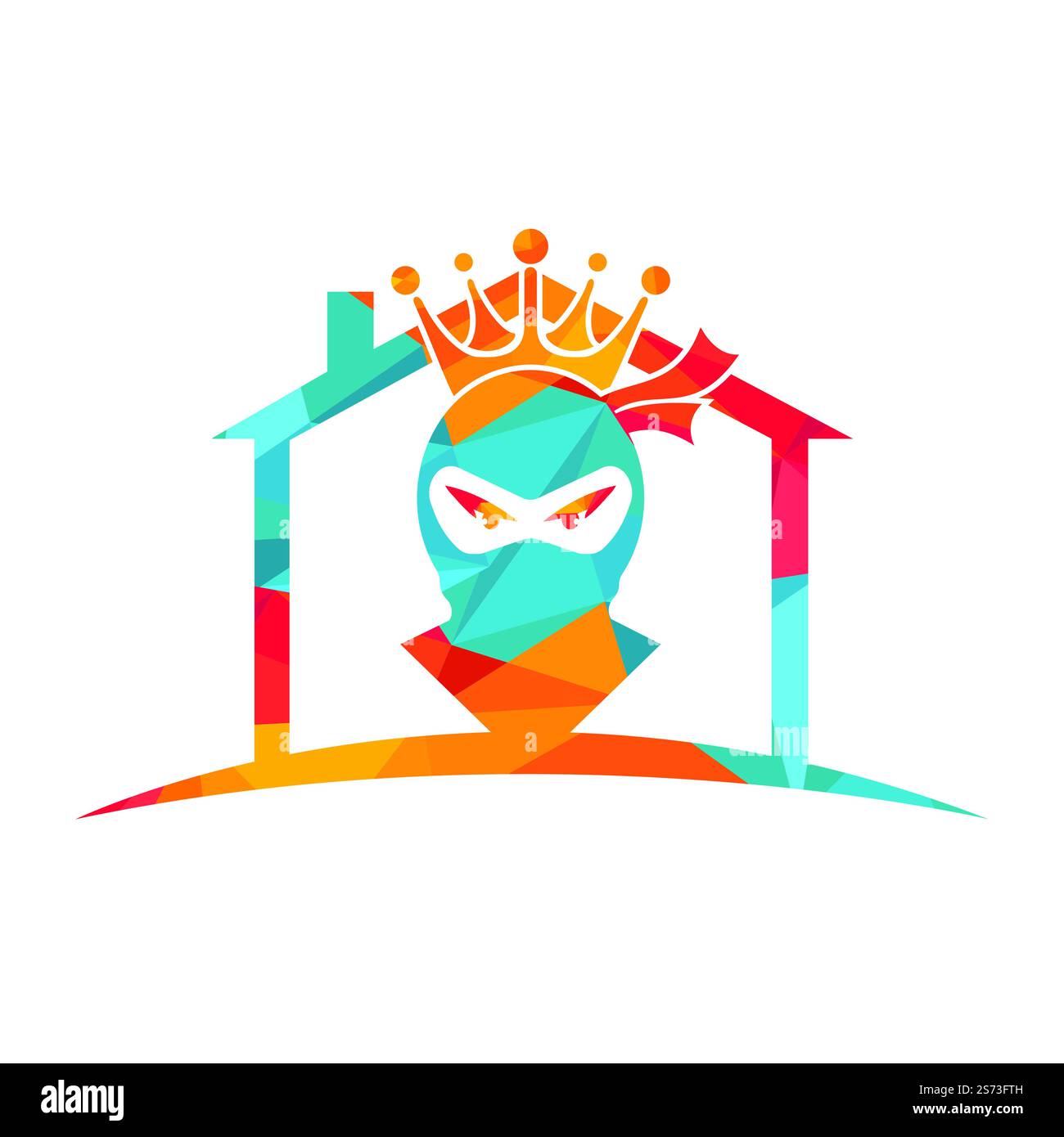 Logo King Ninja vettoriale. Logo Crown combinato con ninja e casa. Illustrazione Vettoriale