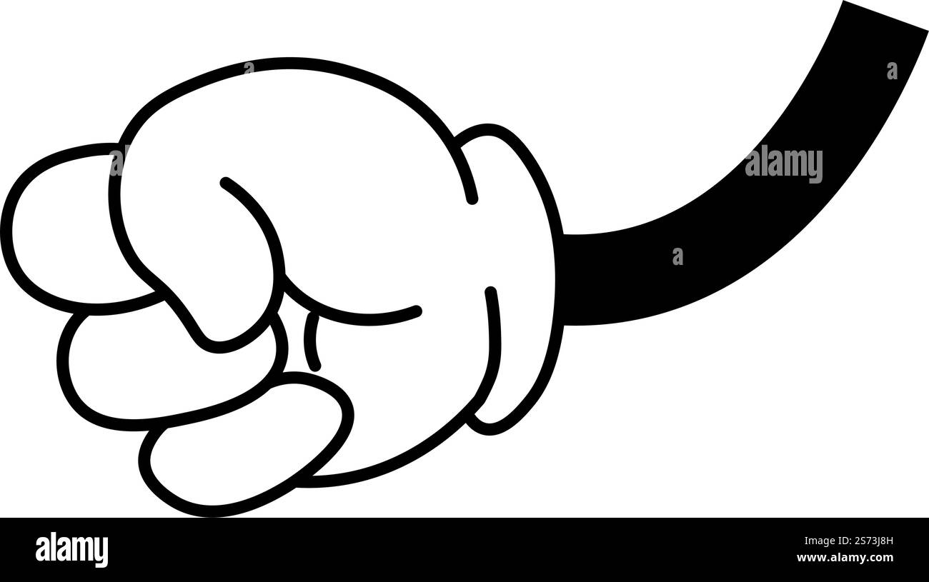 Gesti della mano e simboli di comunicazione non verbale. Pugno chiuso isolato, espressione di aggressività o emozioni. Combatti e pugni. Semplice braccio minimalista dei personaggi dei cartoni animati. Vettore in stile piatto. Pugno stretto di personaggio dei cartoni animati, aggressività Illustrazione Vettoriale