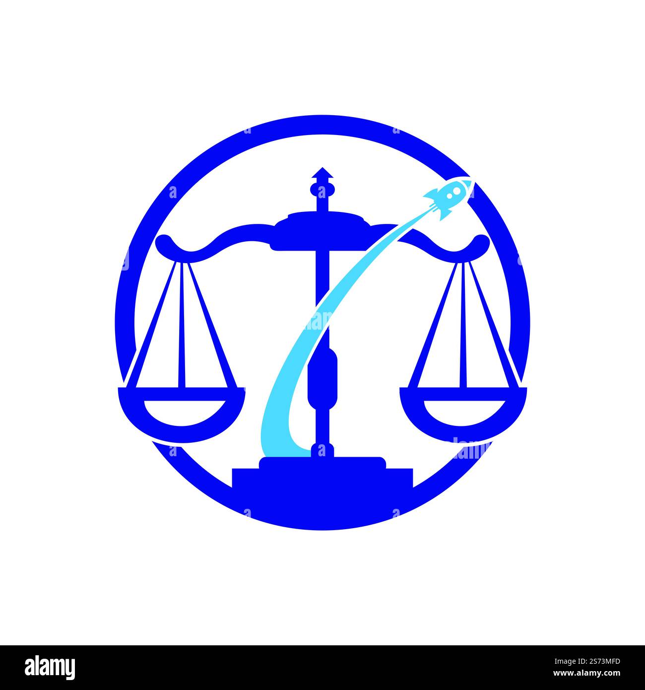 Disegno del logo vettoriale della legge del razzo. Modello unico di disegno del logotipo di volo e di legge. Illustrazione Vettoriale