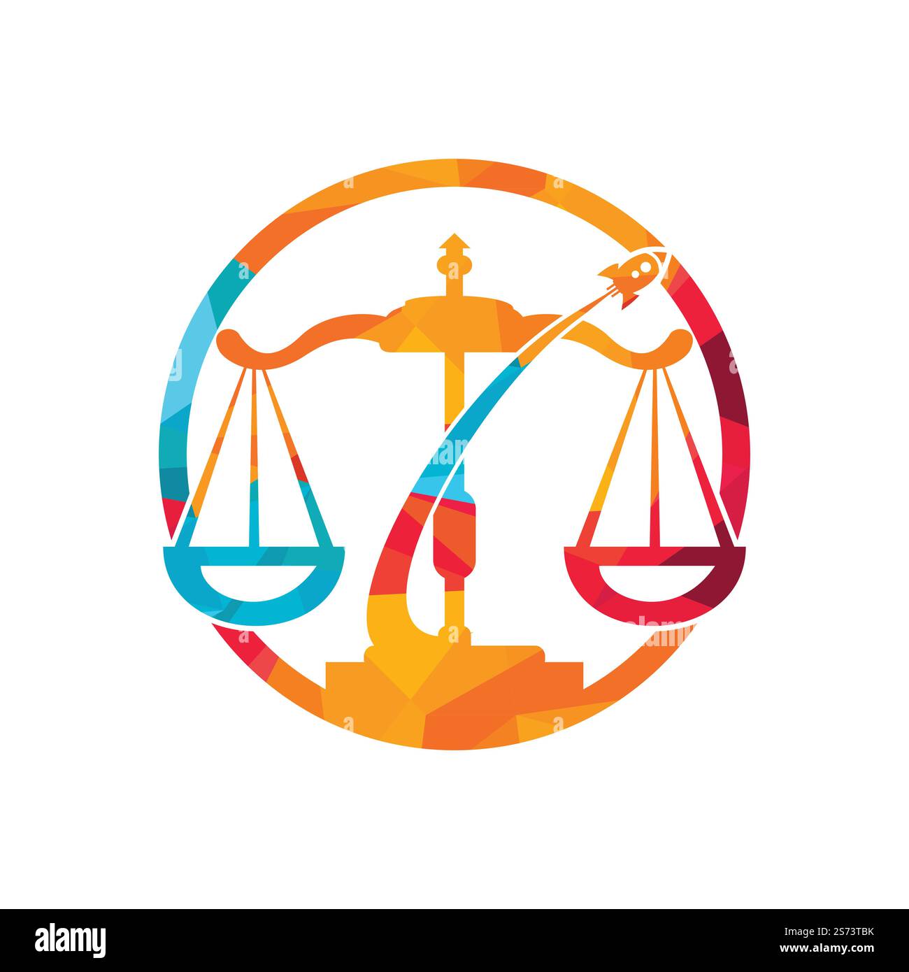 Disegno del logo vettoriale della legge del razzo. Modello unico di disegno del logotipo di volo e di legge. Illustrazione Vettoriale