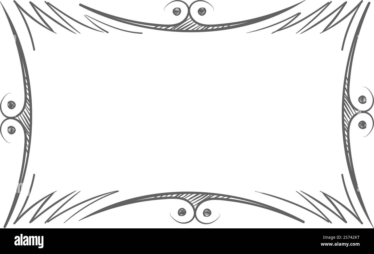 Elegante cornice dell'inchiostro. Bordo decorativo tratto a mano libera isolato su sfondo bianco. Elegante cornice dell'inchiostro. Bordo decorativo tratto a mano libera Illustrazione Vettoriale