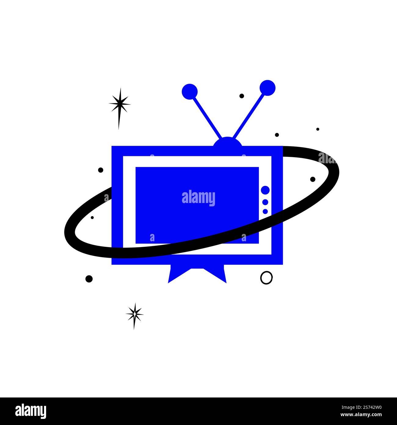 Design del logo vettoriale di Planet TV. Media e intrattenimento, concetto di logo televisivo. Illustrazione Vettoriale