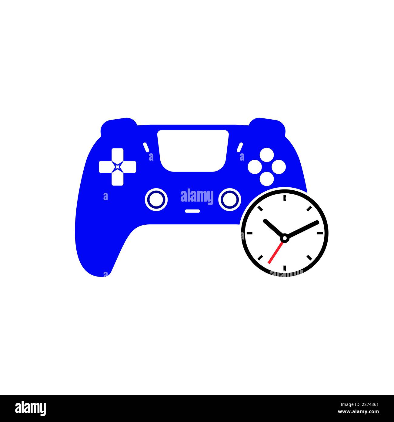 Disegno del logo vettoriale del tempo di gioco. Console di gioco con orologio icona vettore logo design. Illustrazione Vettoriale