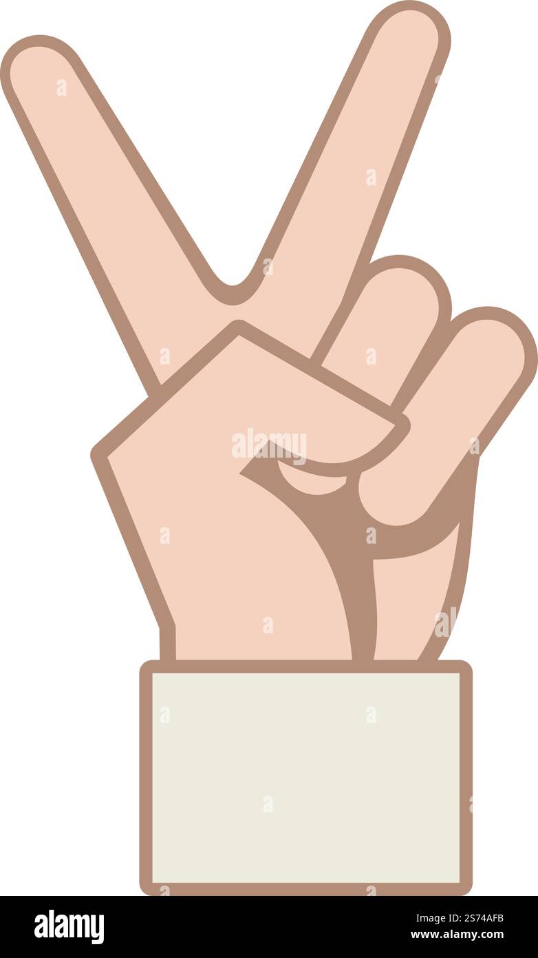 Icona del gesto della mano di pace. Dita segno V. Simbolo della vittoria isolato su sfondo bianco. Icona del gesto della mano di pace. Dita segno V. Simbolo della vittoria Illustrazione Vettoriale