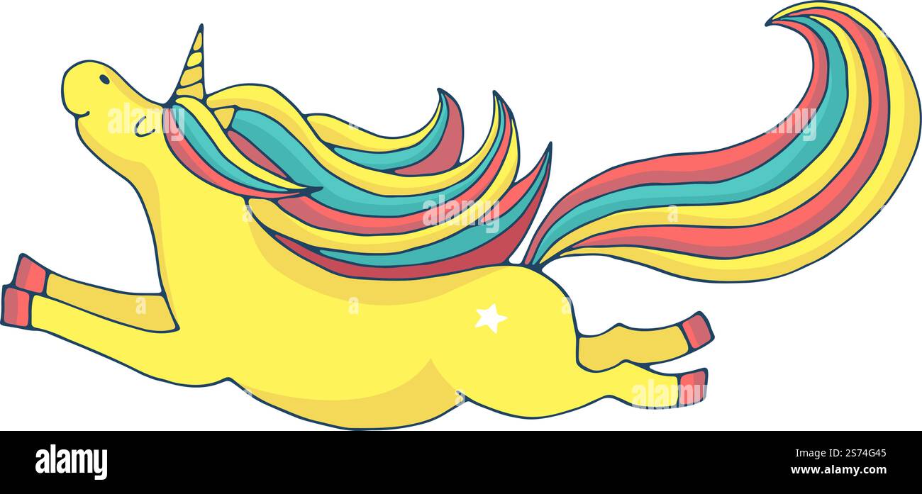 Unicorno volante. Simbolo del sogno felice. Cavallo magico isolato su sfondo bianco. Unicorno volante. Simbolo del sogno felice. Cavallo magico Illustrazione Vettoriale