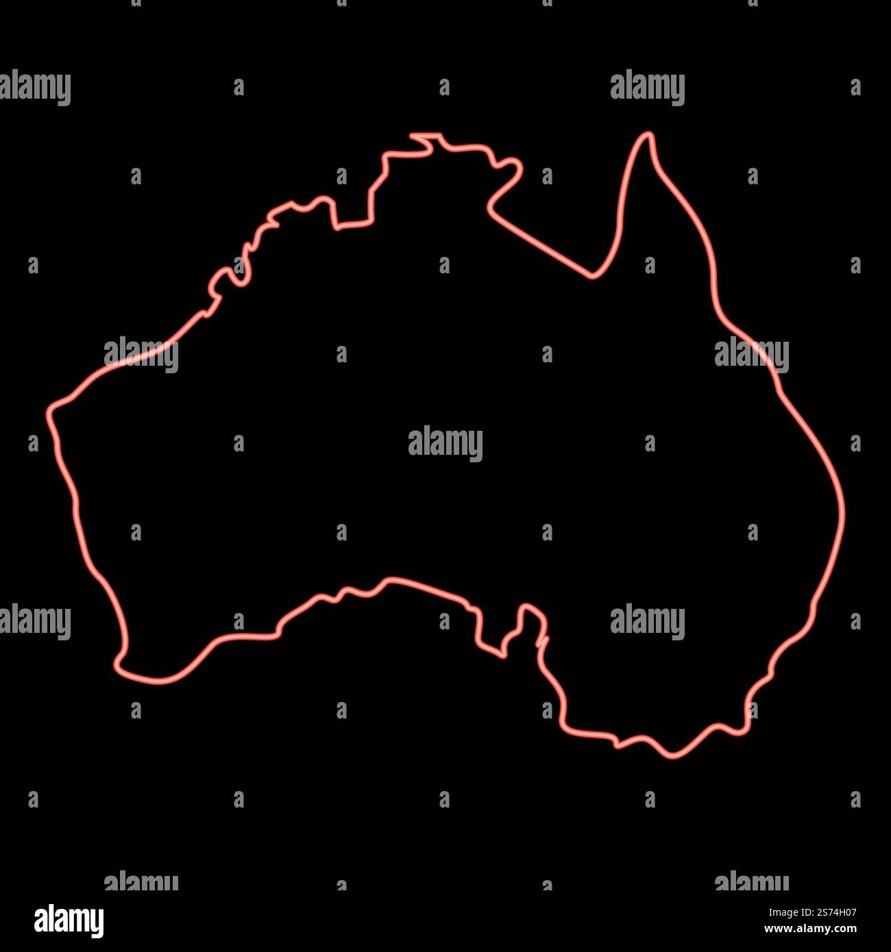 Mappa al neon dell'australia di colore rosso immagine vettoriale luce piatta. Mappa al neon dell'australia di colore rosso immagine vettoriale stile piatto Illustrazione Vettoriale