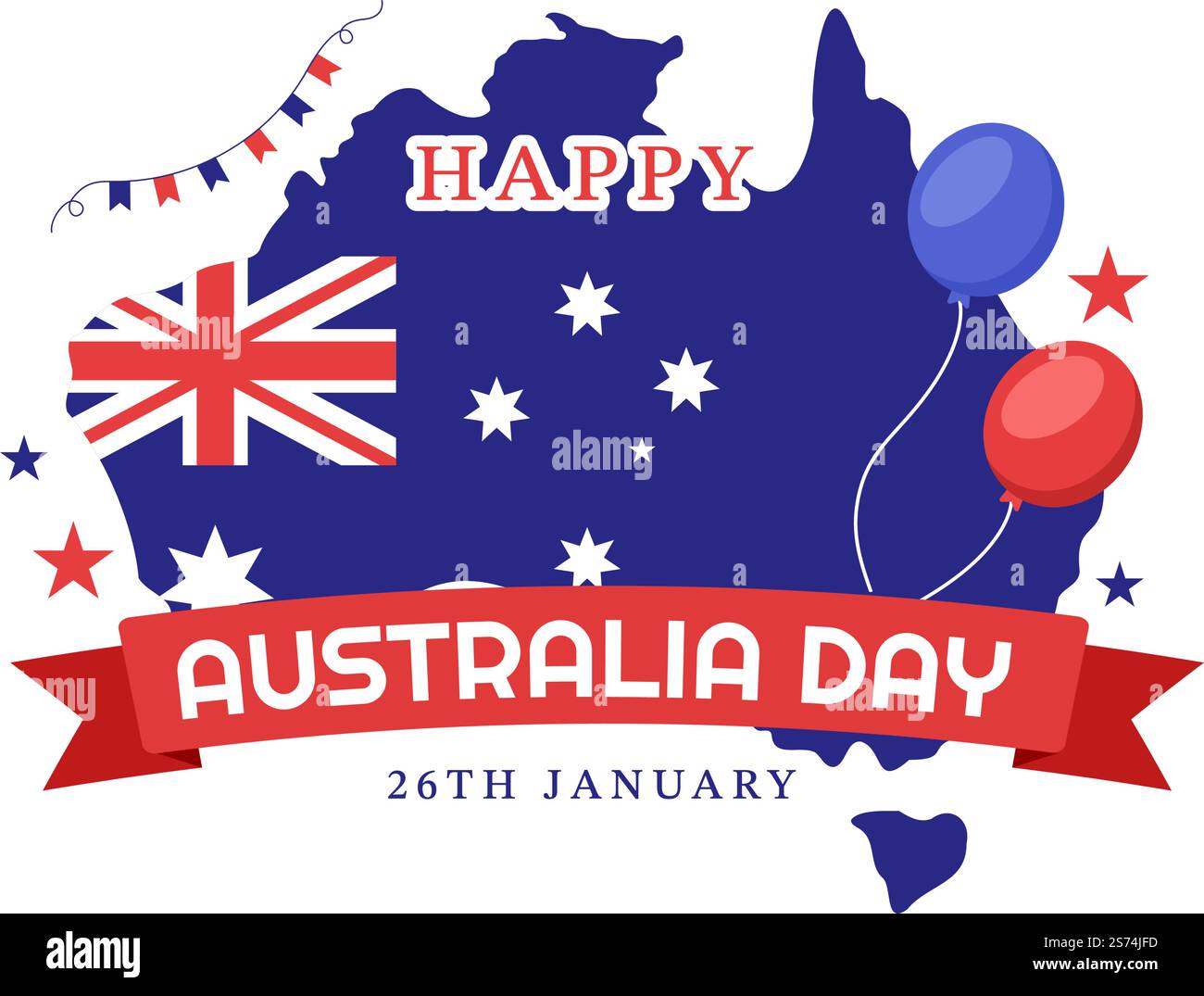 Happy Australia Day osservato ogni anno il 26th gennaio con bandiere e mappa alla diversità dei popoli in Cartoon piano modello disegnato a mano Illustrazione Illustrazione Vettoriale