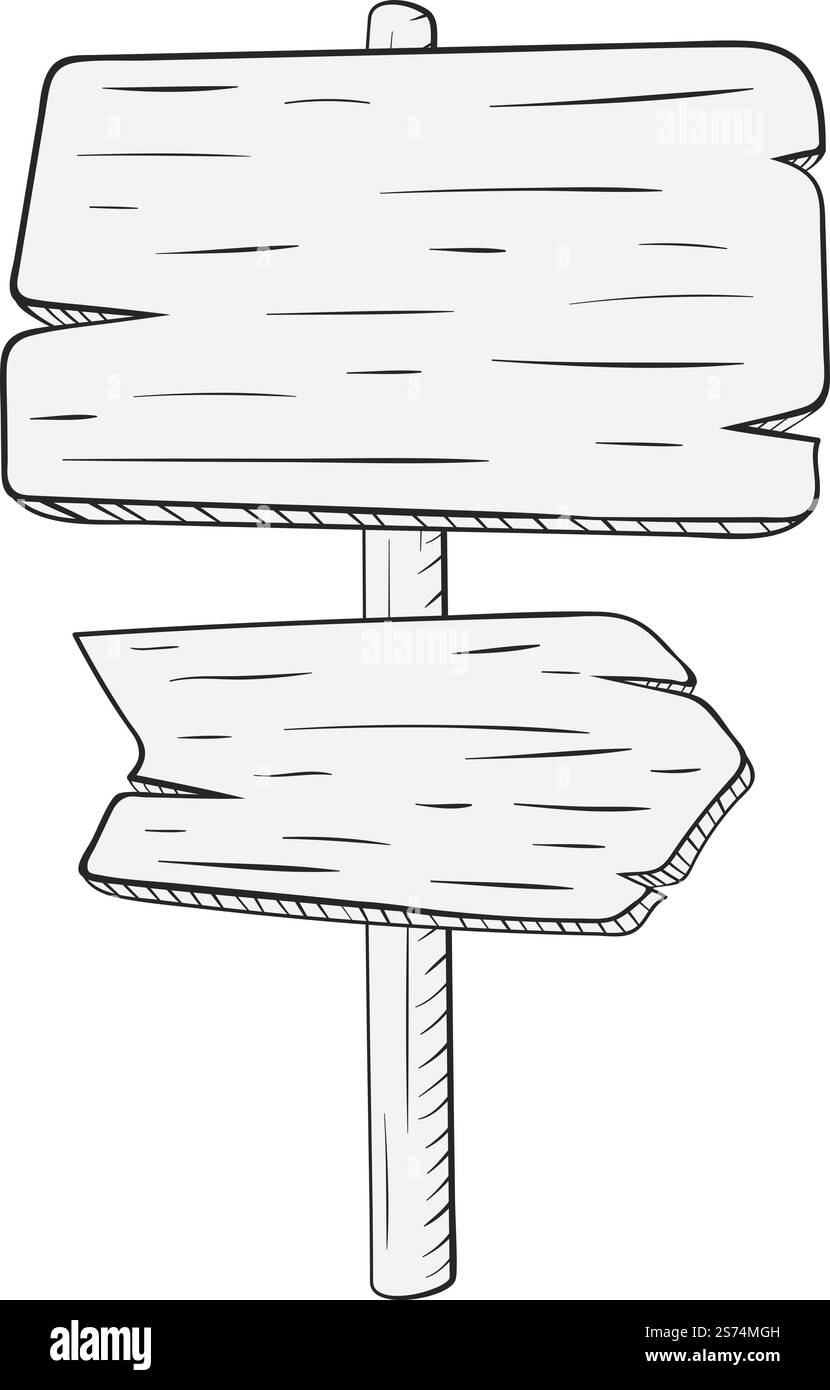 Cartello in legno con pannelli vuoti. Segnaletica stradale retrò isolata su sfondo bianco. Cartello in legno con pannelli vuoti. Cartello stradale retro Illustrazione Vettoriale