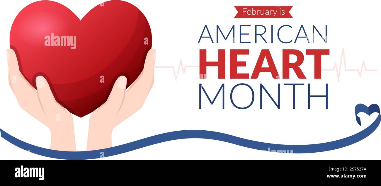 Febbraio è mese americano del cuore con un impulso per la salute e superare le malattie cardiovascolari in Cartoon piano mano disegnato modello Illustrazione Illustrazione Vettoriale