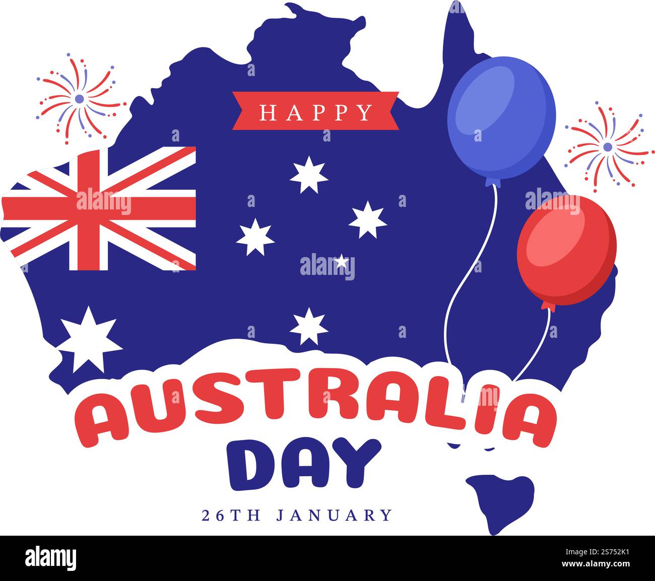 Happy Australia Day osservato ogni anno il 26th gennaio con bandiere e mappa alla diversità dei popoli in Cartoon piano modello disegnato a mano Illustrazione Illustrazione Vettoriale