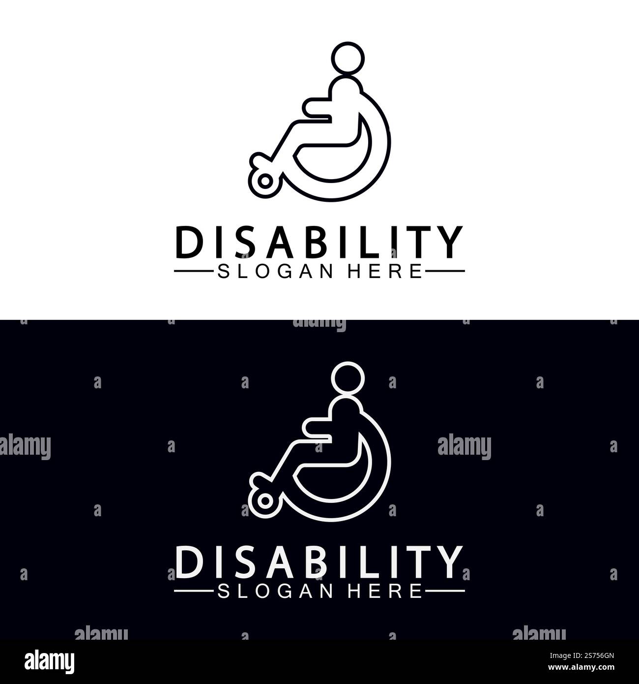 Logo del supporto persone per persone con disabilità appassionata. Illustrazione del logo della sedia a rotelle. Illustrazione Vettoriale