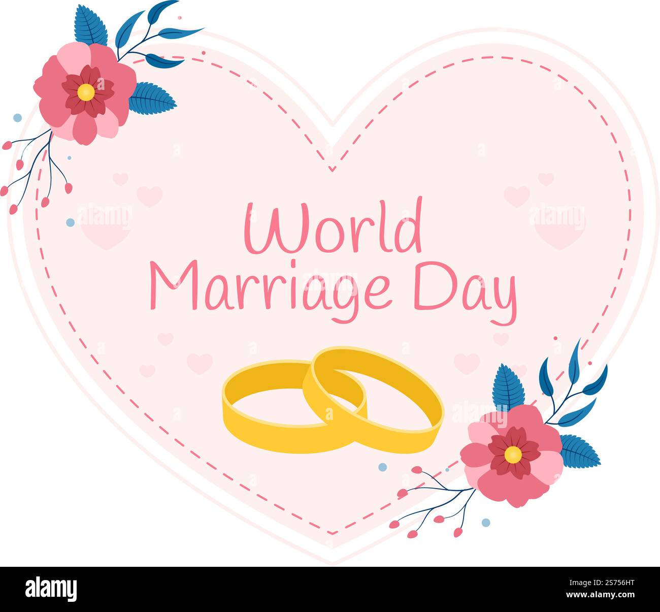 Giornata mondiale del matrimonio il 12 febbraio con simbolo d'amore per sottolineare la bellezza e la fedeltà di un partner in Cartoon piano modelli disegnati a mano Illustrazione Illustrazione Vettoriale