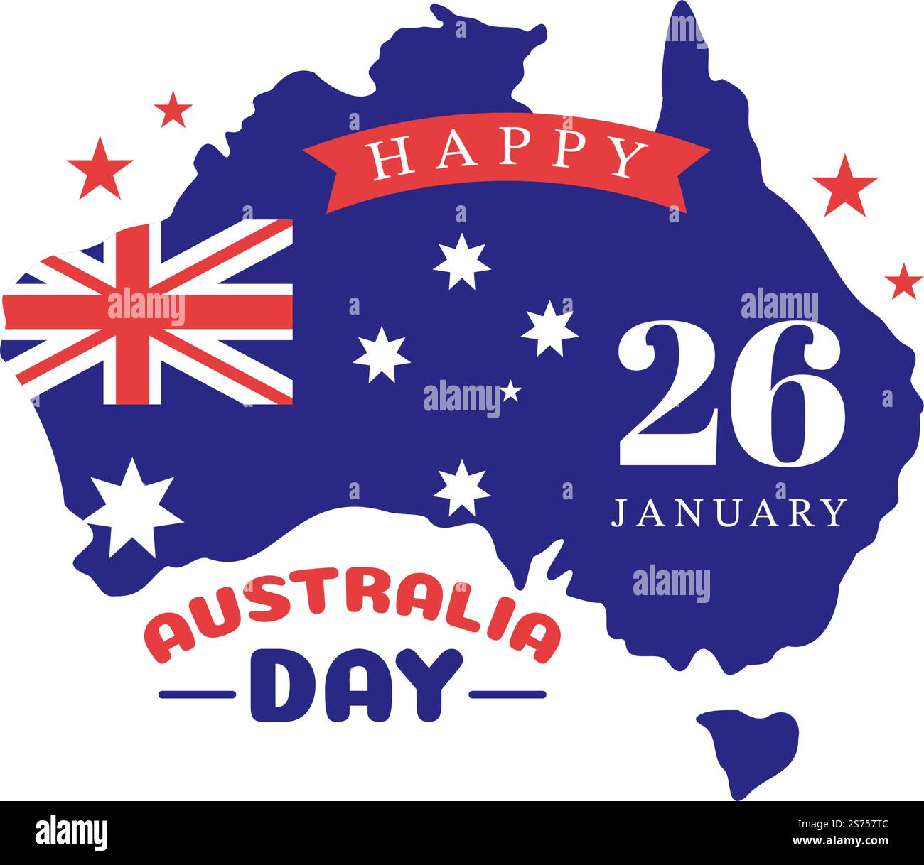 Happy Australia Day osservato ogni anno il 26th gennaio con bandiere e mappa alla diversità dei popoli in Cartoon piano modello disegnato a mano Illustrazione Illustrazione Vettoriale
