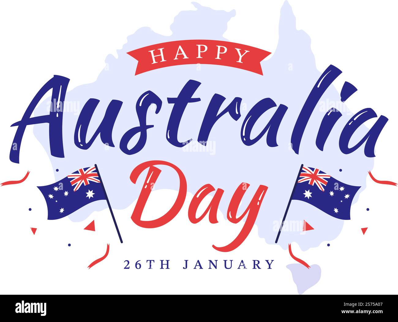 Happy Australia Day osservato ogni anno il 26th gennaio con bandiere e mappa alla diversità dei popoli in Cartoon piano modello disegnato a mano Illustrazione Illustrazione Vettoriale