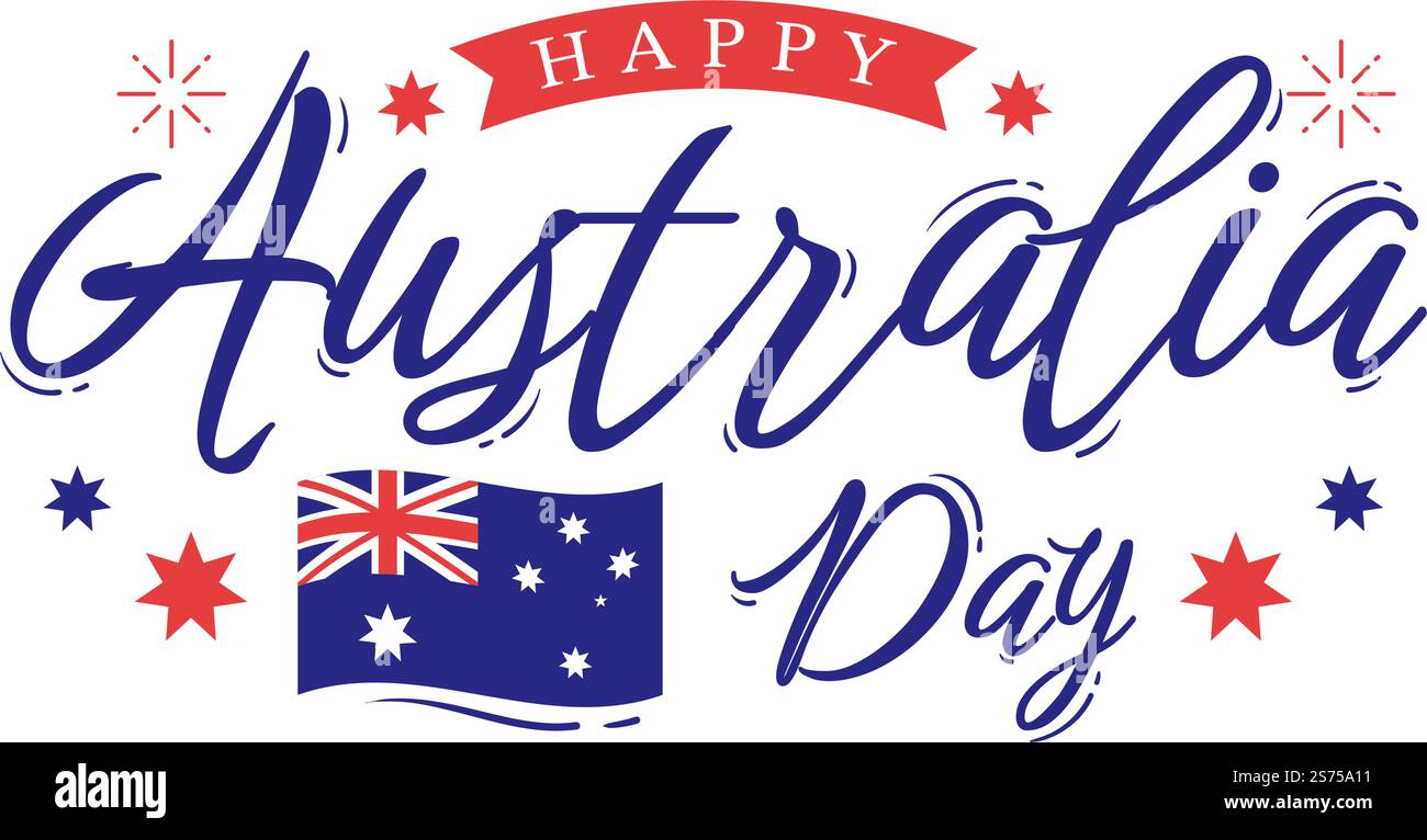 Happy Australia Day osservato ogni anno il 26th gennaio con bandiere e mappa alla diversità dei popoli in Cartoon piano modello disegnato a mano Illustrazione Illustrazione Vettoriale