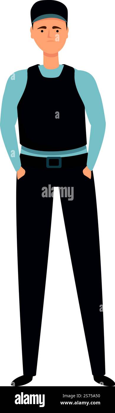 Vettore cartoni animati icona di guardia della fotocamera. Uomo della sicurezza. Centro indietro. Vettore cartoni animati icona di guardia della fotocamera. Uomo della sicurezza Illustrazione Vettoriale