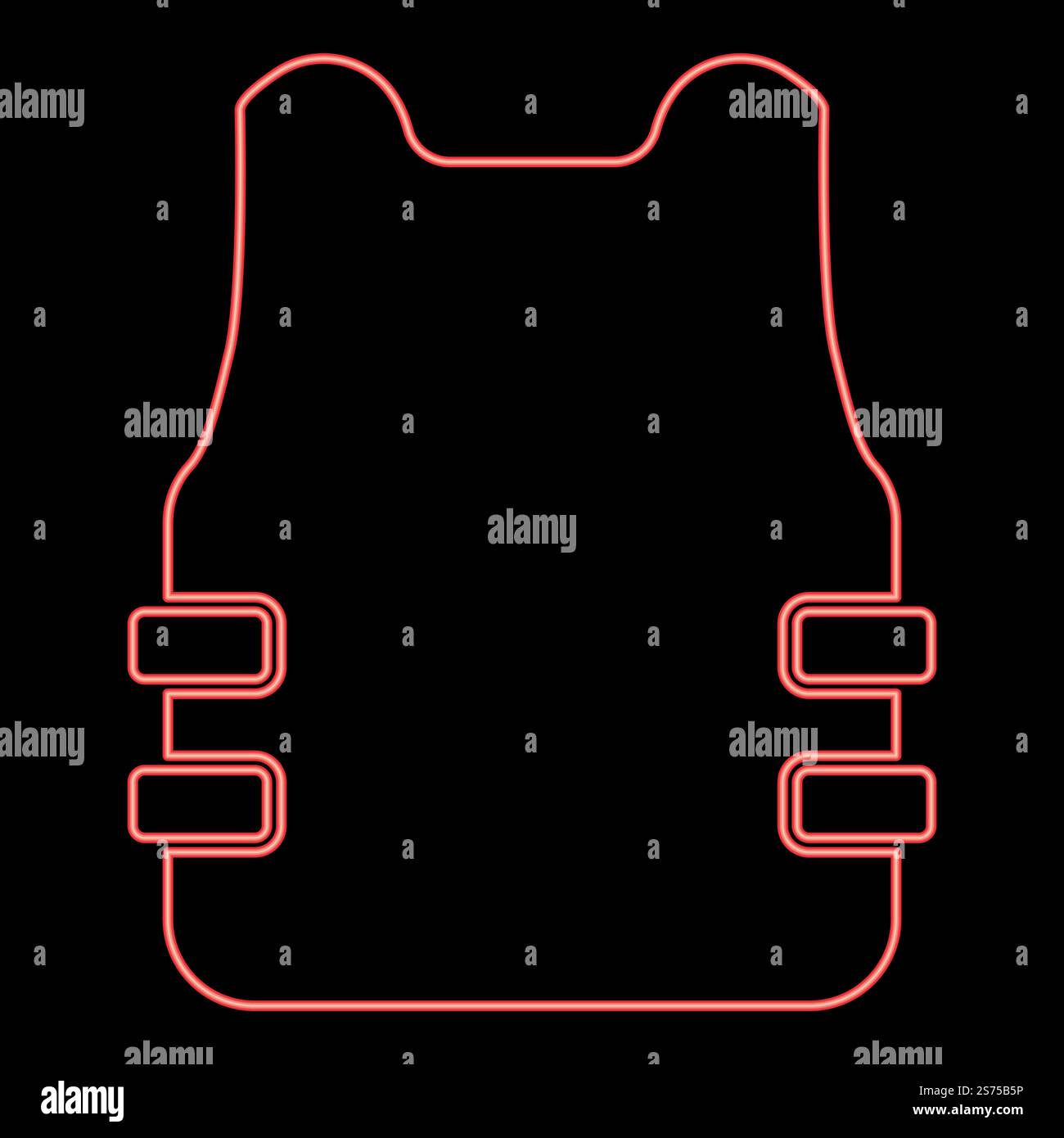 Giubbotto antiproiettile al neon, giubbotto antiproiettile, colore rosso, immagine vettoriale, luce piatta. Giubbotto antiproiettile al neon giubbotto antiproiettile colore rosso immagine vettoriale modello piatto Illustrazione Vettoriale