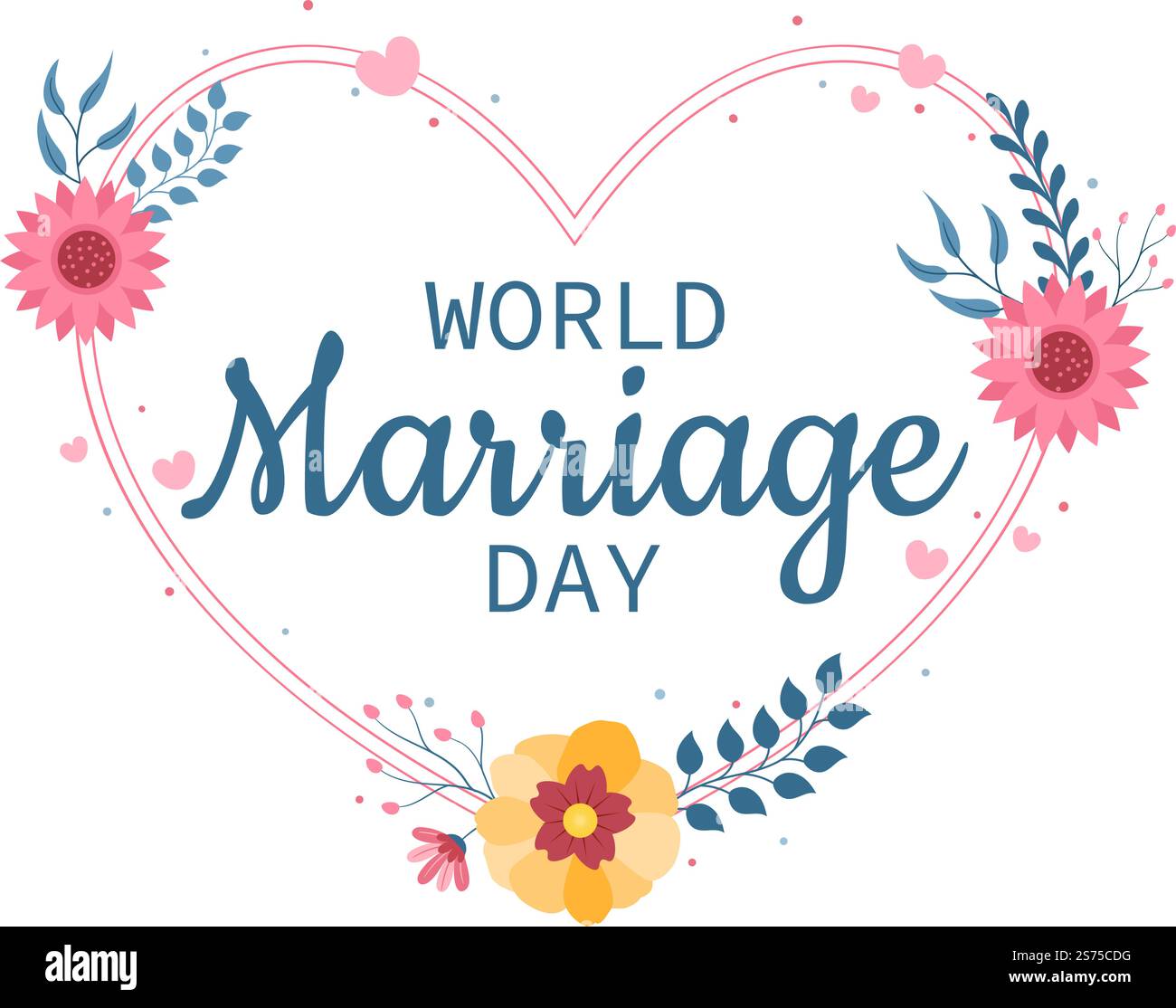 Giornata mondiale del matrimonio il 12 febbraio con simbolo d'amore per sottolineare la bellezza e la fedeltà di un partner in Cartoon piano modelli disegnati a mano Illustrazione Illustrazione Vettoriale