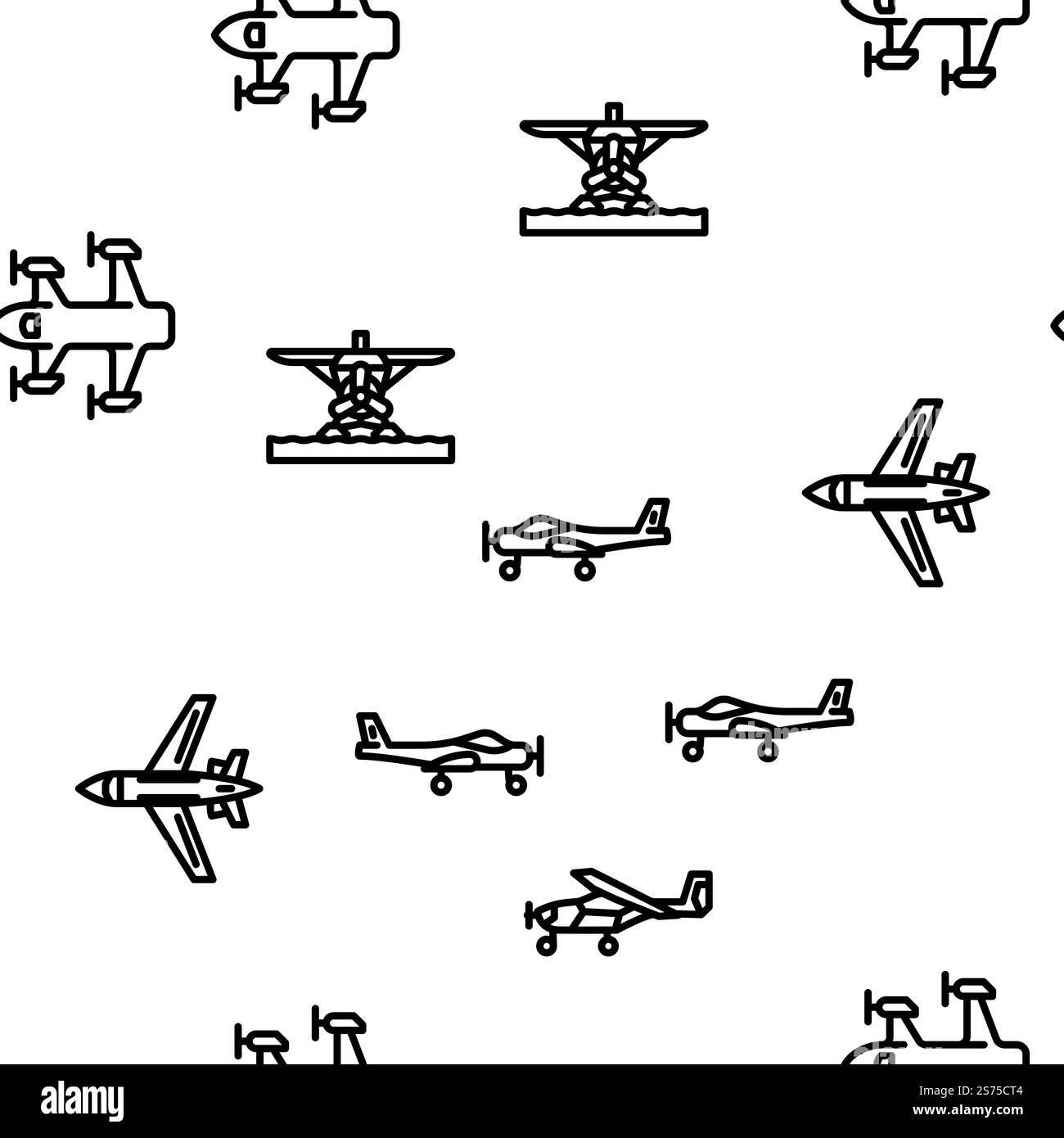 volo aereo viaggio vettore aereo modello senza cuciture illustrazione a linee sottili. volo aereo viaggio aereo vettore aereo senza cuciture Illustrazione Vettoriale