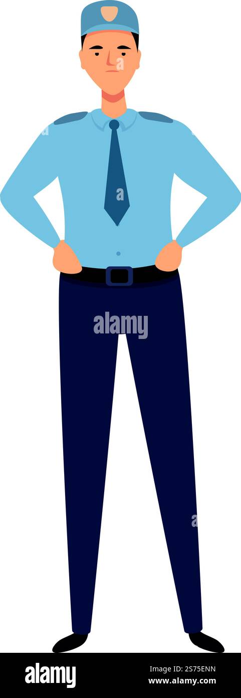 Vettore cartoni animati con icona della guardia posteriore. Uomo della polizia. Uniforme centrale. Vettore cartoni animati con icona della guardia posteriore. Uomo della polizia Illustrazione Vettoriale