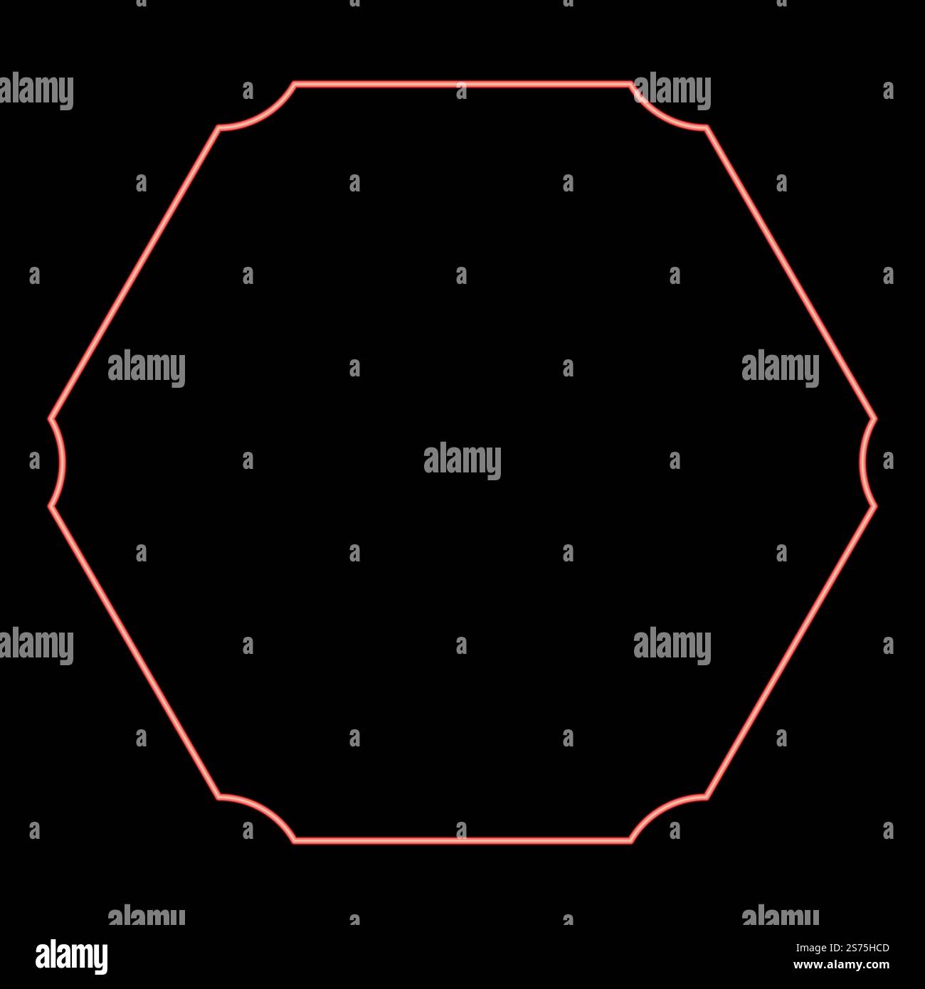 Striscione esagonale al neon sei angoli arrotondati mockup vuoto immagine vettoriale di colore rosso luce piatta. Striscione esagonale al neon sei angoli arrotondati mockup vuoto modello vuoto colore rosso immagine vettoriale stile piatto Illustrazione Vettoriale