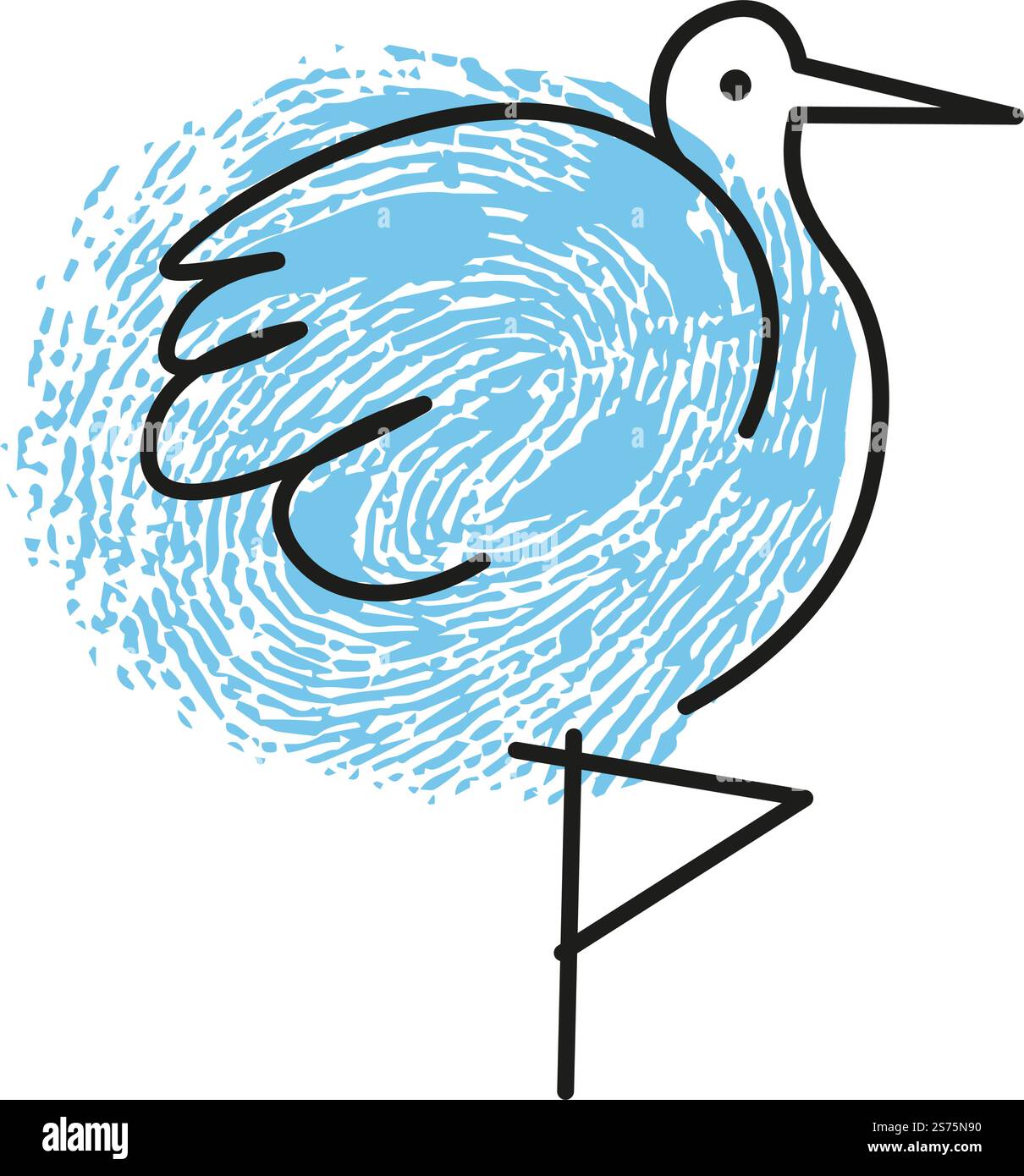 Miniatura gru, ritratto isolato dell'animale. Uccello a gambe lunghe con piumaggio e coda. Personalizza dalla natura, emoticon o adesivo. Semplice disegno di carattere con impronta digitale, vettoriale in stile piatto. Disegno in miniatura di un animale della gru, un personaggio di uccello Illustrazione Vettoriale