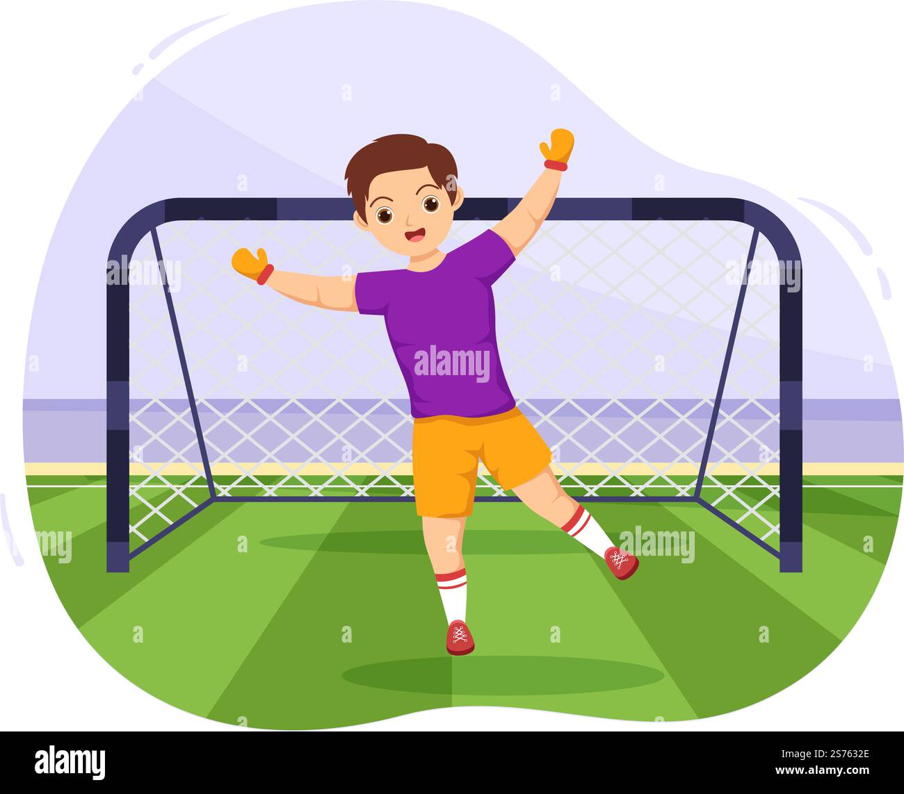 Futsal, Calcio o Calcio Sport Illustrazione con i giocatori di Bambini Tiro una palla e dribbling in un Campionato Sport Flat Cartoon modelli disegnati a mano Illustrazione Vettoriale