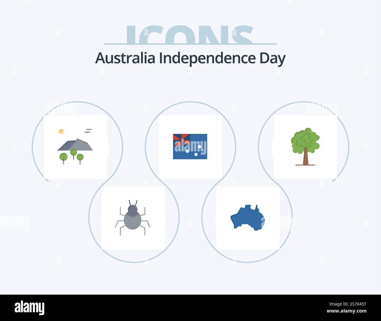 Australia Independence Day Flat Icon Pack 5 Icon Design. albero. paese. viaggi. australia. uccelli Illustrazione Vettoriale