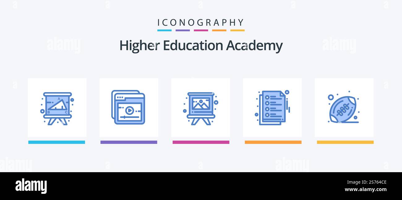 Pacchetto icona Academy Blue 5 con sport incluso. americano. educazione artistica. note. Icone creative Design Illustrazione Vettoriale