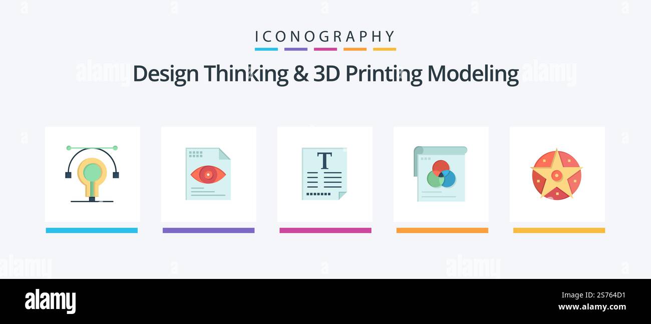 Design Thinking e D Printing Modeling Flat 5 Icon Pack satanic. vola. file. sfondo. frantumatore. Icone creative Design Illustrazione Vettoriale