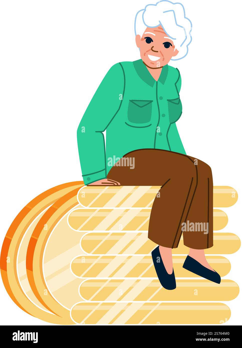 vecchietta di soldi di una vecchia donna. anziano anziano, uomo finanziario, nonna d'affari, contante felice, vecchiaia moneta anziana personaggio dei soldi. persone illustrazione a fumetti piatta. vecchietta di soldi di una vecchia donna Illustrazione Vettoriale