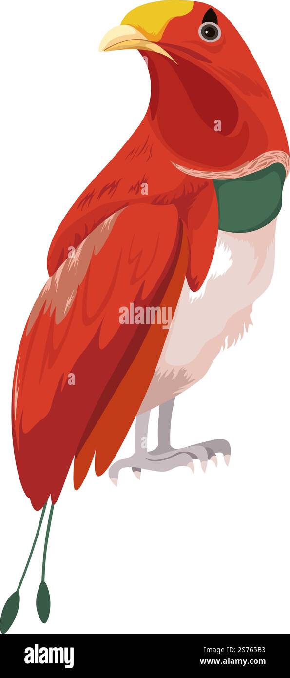 Pappagallo esotico, uccello tropicale isolato, animale aviario con piumaggio colorato e piume luminose. Fauna e natura selvaggia dei paesi caldi. Ornitologia e habitat naturali del parco zoologico. Vettore in stile piatto. Uccelli tropicali, animali aviari o pappagalli esotici Illustrazione Vettoriale