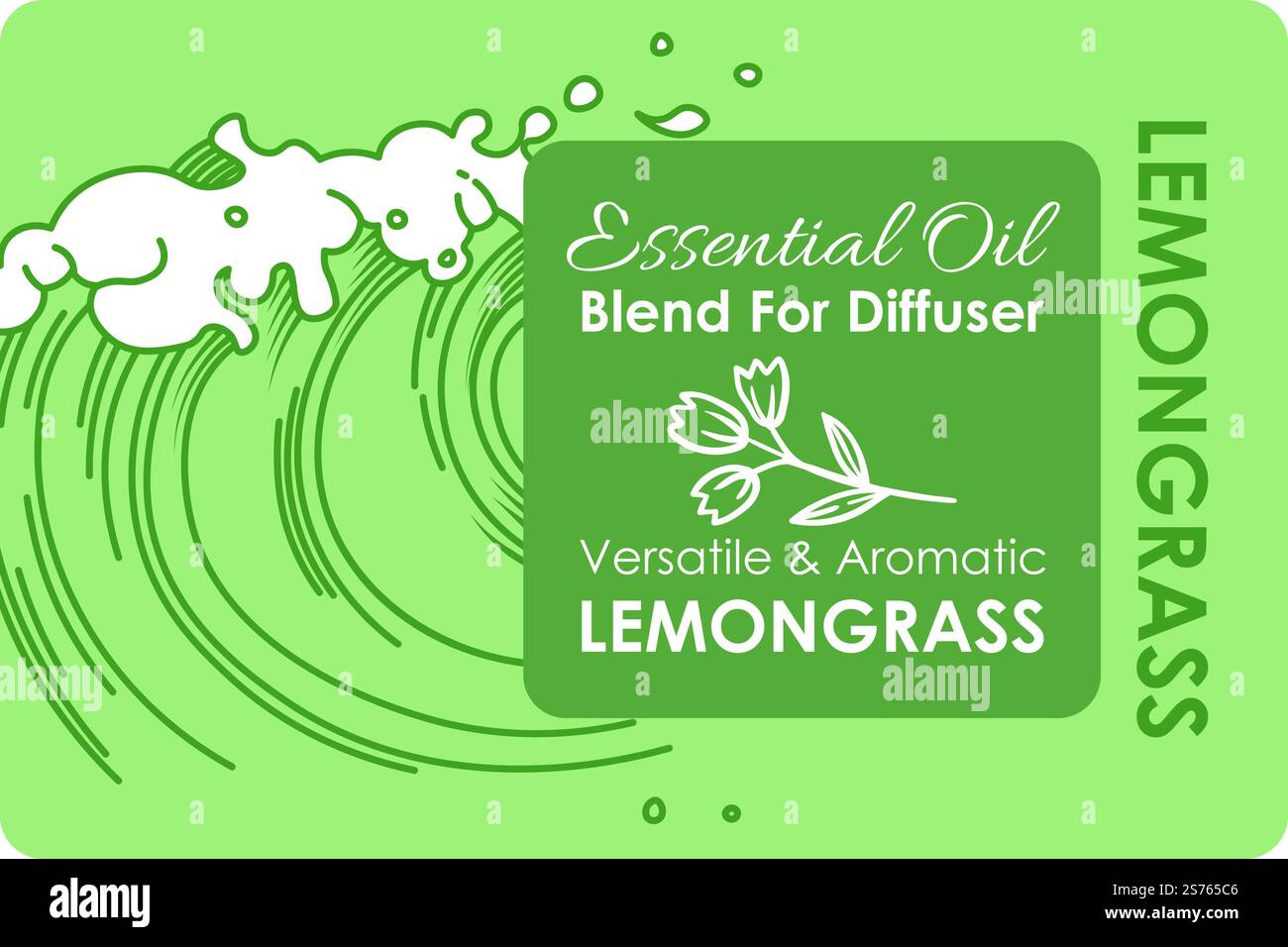 Miscela di olio essenziale di citronella per diffusore. Fragranza versatile e aromatica per cosmetici e medicina, per la casa e il salone termale o per il relax. Etichette o emblemi per la confezione del prodotto. Vettore in stile piatto. Olio essenziale, miscela per diffusore, citronella Illustrazione Vettoriale