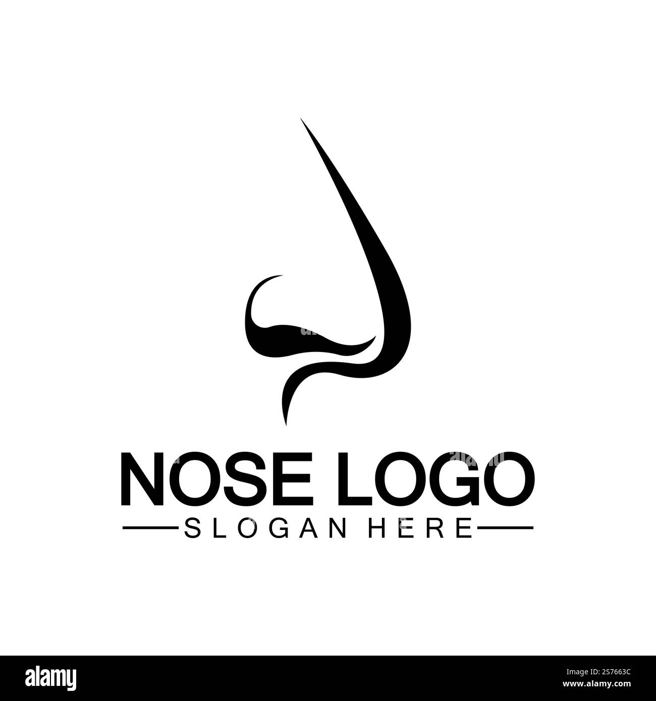 Modello vettoriale per il logo del naso, concetto di design del logo degli organi, simbolo dell'icona Illustrazione Vettoriale
