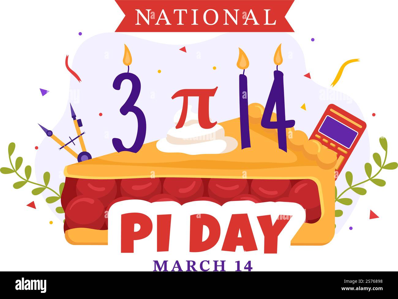 Illustrazione del World Pi Day con costanti matematiche, lettere greche o torta dolce al forno per landing page in modelli di simbolo cartoon disegnati a mano Illustrazione Vettoriale
