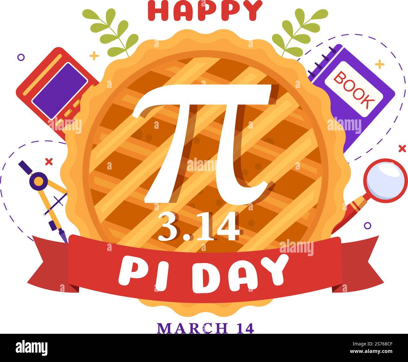 Illustrazione del World Pi Day con costanti matematiche, lettere greche o torta dolce al forno per landing page in modelli di simbolo cartoon disegnati a mano Illustrazione Vettoriale