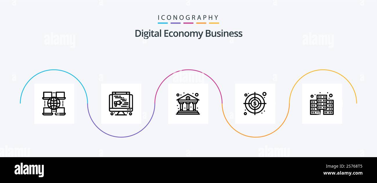 Digital Economy Business Line 5 Icon Pack incluso . database. economia. economia. dollaro Illustrazione Vettoriale