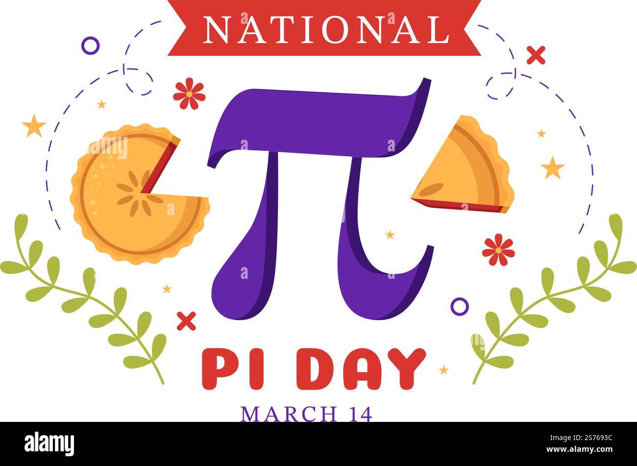 Illustrazione del World Pi Day con costanti matematiche, lettere greche o torta dolce al forno per landing page in modelli di simbolo cartoon disegnati a mano Illustrazione Vettoriale