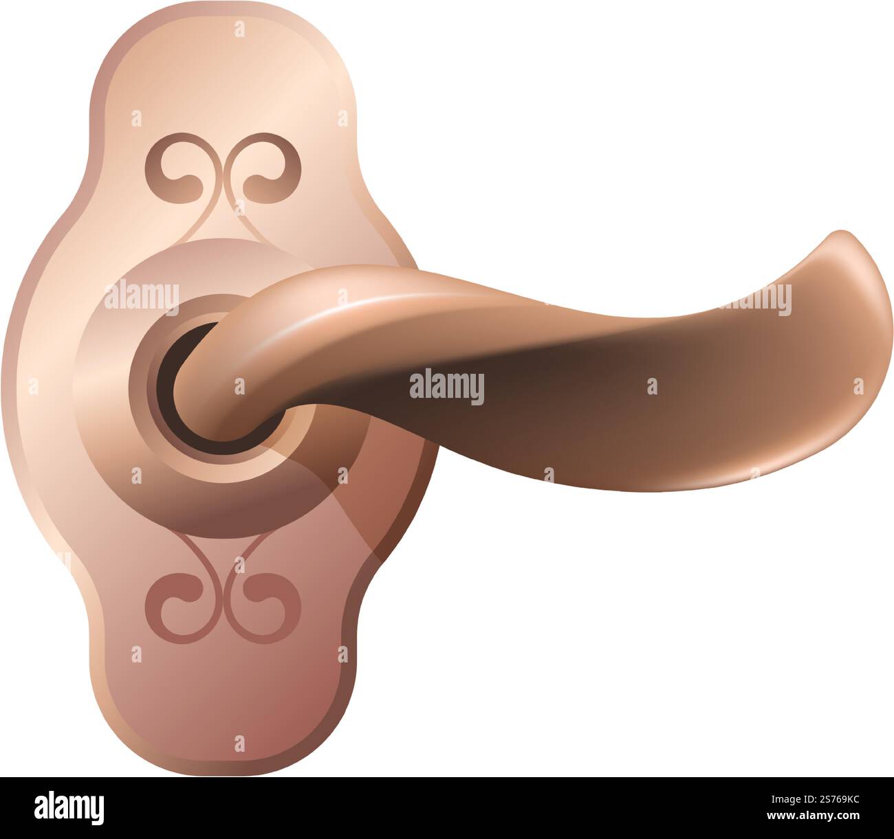 Maniglia per porta in metallo o rame. Utensili isolati per elementi di design per la casa e per interni. Strumenti e decorazioni per la casa o l'appartamento, pomello per l'apertura e la chiusura. Vettore in piano. Utensili per elementi di design per la casa e gli interni, porte Illustrazione Vettoriale