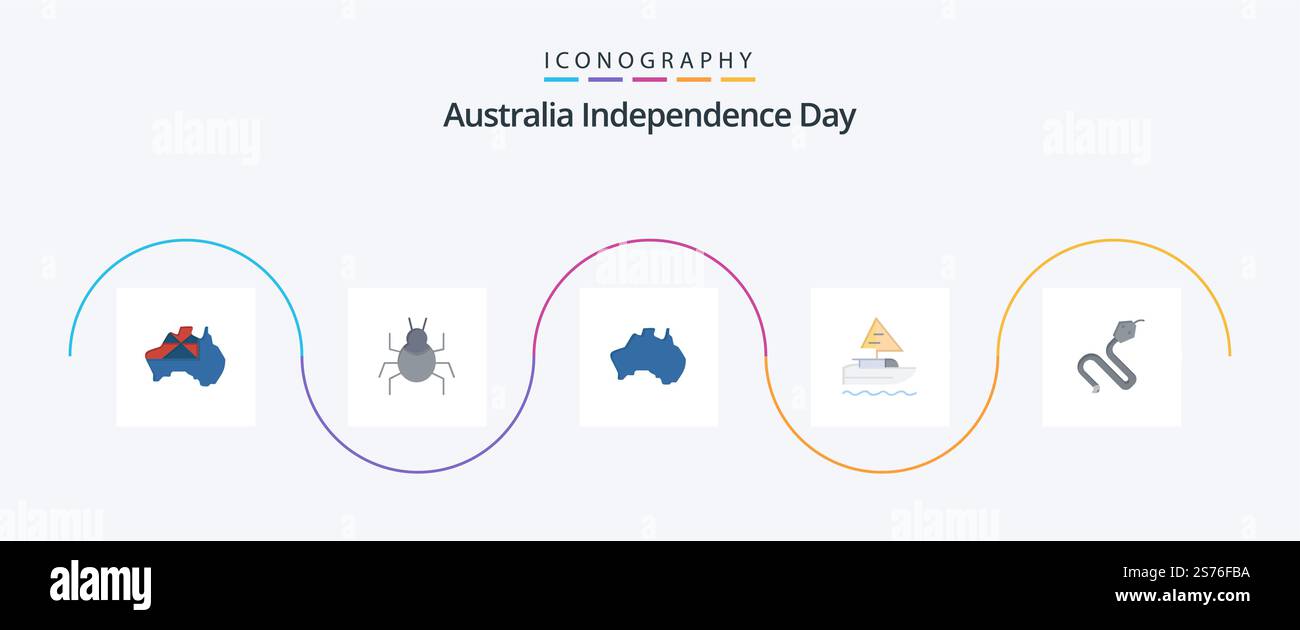 Australia Independence Day Flat 5 Icon Pack incluso animale. indiano. australiano. nave. viaggi Illustrazione Vettoriale