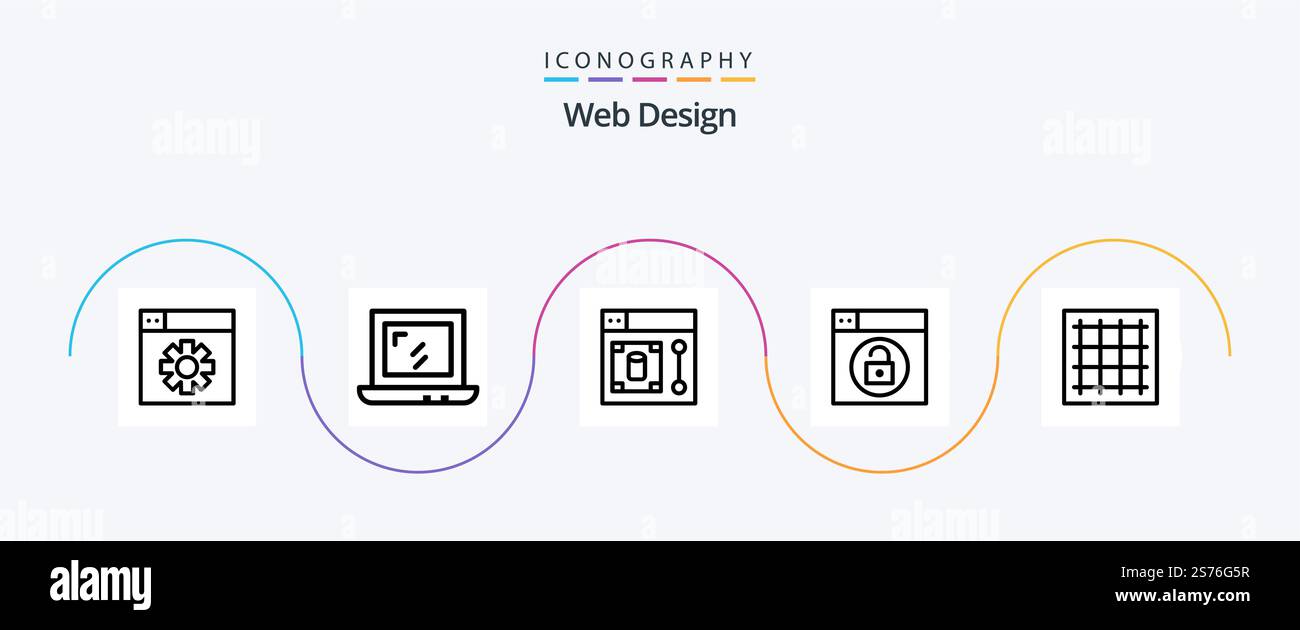 Web Design Line 5 pacchetto icone comprensiva di area. grafico. designer. griglia. blocco Illustrazione Vettoriale