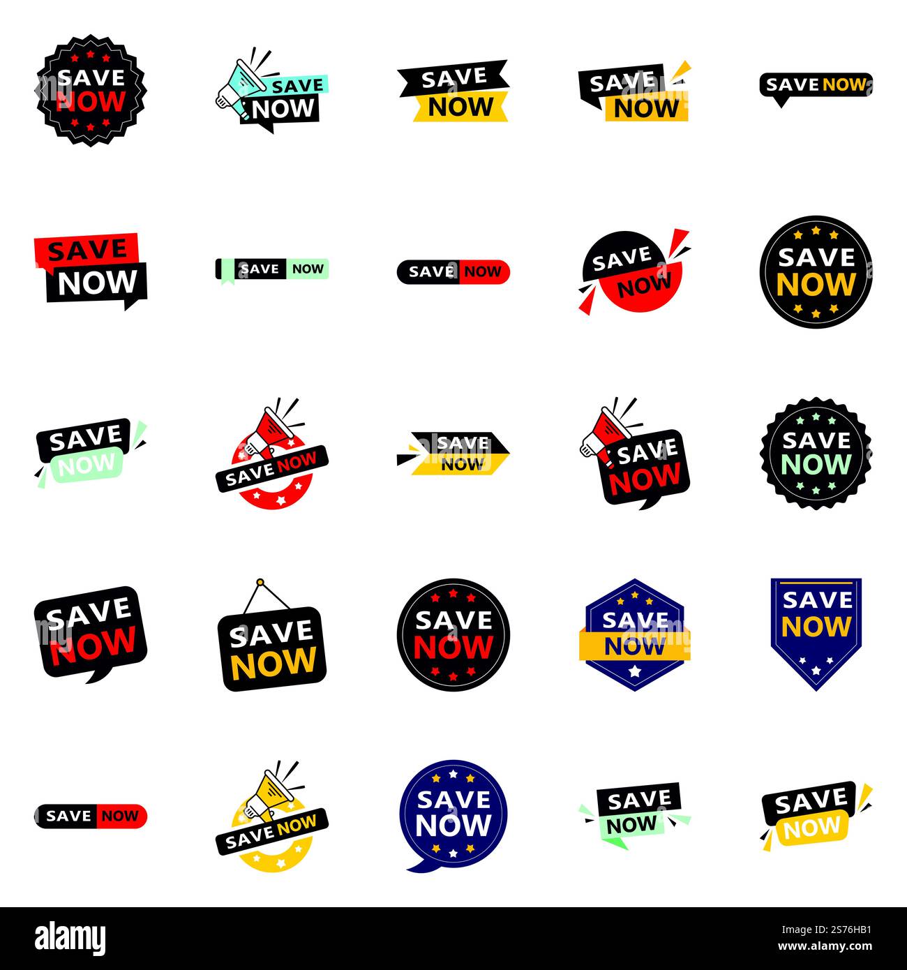 25 elementi tipografici professionali per un messaggio di salvataggio lucido Salva ora Illustrazione Vettoriale