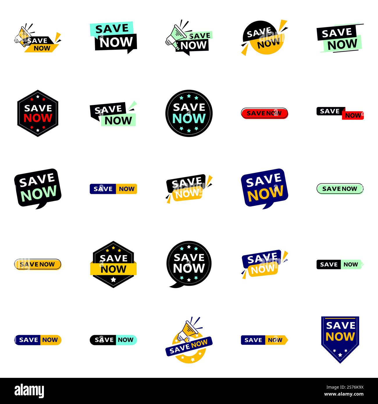 Risparmia ora 25 nuovi design tipografici per una campagna di risparmio aggiornata Illustrazione Vettoriale