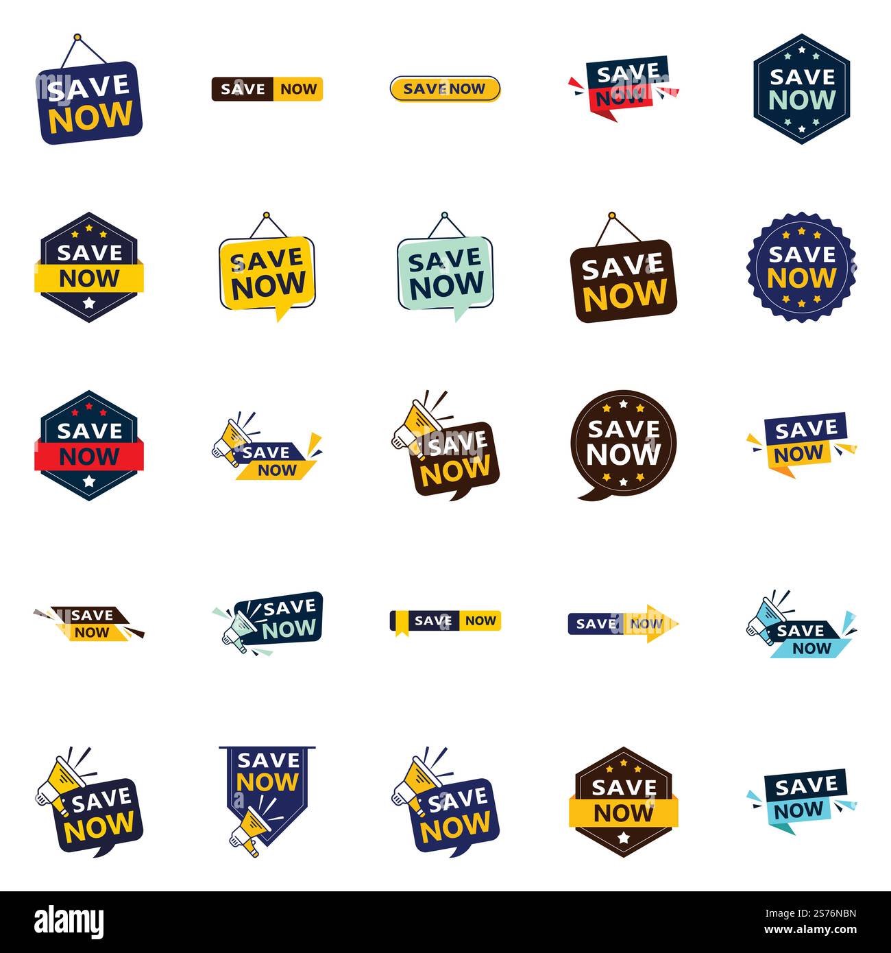 Risparmia ora 25 nuovi elementi tipografici per una vivace campagna di risparmio Illustrazione Vettoriale