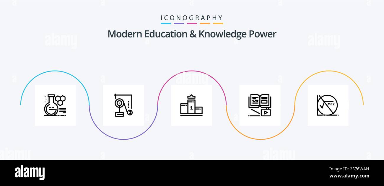 Modern Education and Knowledge Power Line 5 Icon Pack formula inclusa . istruzione. piedistallo. conoscenza di crescita. crescita Illustrazione Vettoriale